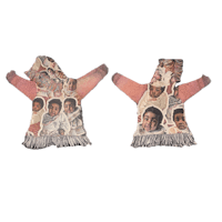 a pair of handkerchiefs with pictures of people on them